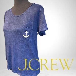 J CREW Navy Blue Collector Linen Anchor Pocket Tee Shirt